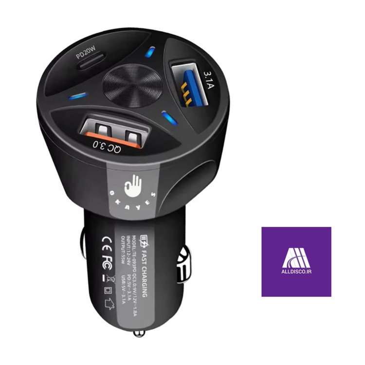 شارژر فندکی 38 وات اکی یس مدل PD1QC3USB200